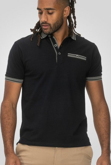 D555 Ilkeston Jacquard Collar & Cuff Short Sleeve Pique Polo Navy - Pikeepaidat - Miesten isot pikeepaidat