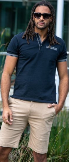 D555 Ilkeston Jacquard Collar & Cuff Short Sleeve Pique Polo Navy - Pikeepaidat - Miesten isot pikeepaidat