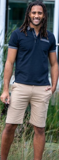 D555 Ilkeston Jacquard Collar & Cuff Short Sleeve Pique Polo Navy - Pikeepaidat - Miesten isot pikeepaidat