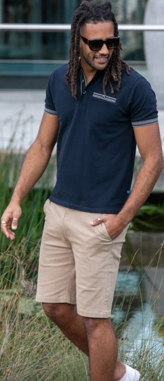 D555 Ilkeston Jacquard Collar & Cuff Short Sleeve Pique Polo Navy - Pikeepaidat - Miesten isot pikeepaidat