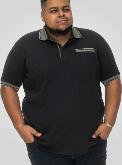 D555 Ilkeston Jacquard Collar & Cuff Short Sleeve Pique Polo Navy - Pikeepaidat - Miesten isot pikeepaidat