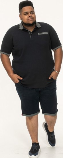 D555 Ilkeston Jacquard Collar & Cuff Short Sleeve Pique Polo Navy - Pikeepaidat - Miesten isot pikeepaidat