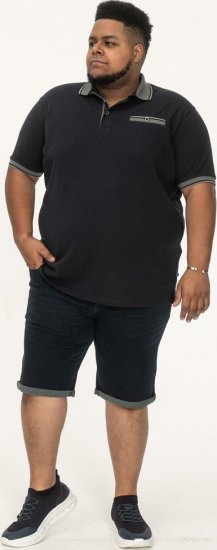 D555 Ilkeston Jacquard Collar & Cuff Short Sleeve Pique Polo Navy - Pikeepaidat - Miesten isot pikeepaidat