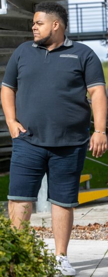 D555 Ilkeston Jacquard Collar & Cuff Short Sleeve Pique Polo Navy - Pikeepaidat - Miesten isot pikeepaidat