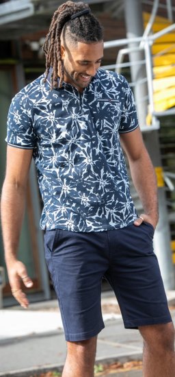 D555 Halifax AOP Hawaiian Print Short Sleeve Polo Blue - T-paidat - Isot T-paidat 2XL – 14XL