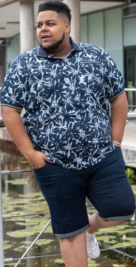 D555 Halifax AOP Hawaiian Print Short Sleeve Polo Blue - T-paidat - Isot T-paidat 2XL – 14XL