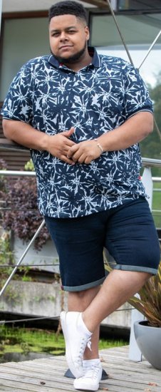 D555 Halifax AOP Hawaiian Print Short Sleeve Polo Blue - T-paidat - Isot T-paidat 2XL – 14XL