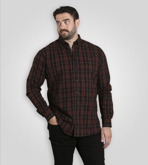 D555 Horsham Long Sleeve Shirt with Chest Pocket Burgundy/Black Check - Kauluspaidat - Miesten isot kauluspaidat 2XL – 8XL