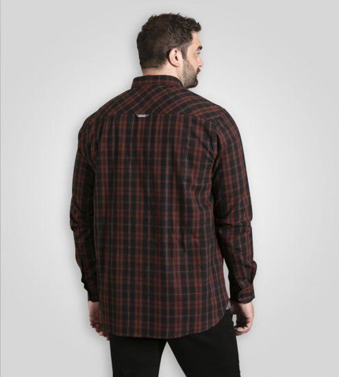 D555 Horsham Long Sleeve Shirt with Chest Pocket Burgundy/Black Check - Kauluspaidat - Miesten isot kauluspaidat 2XL – 8XL
