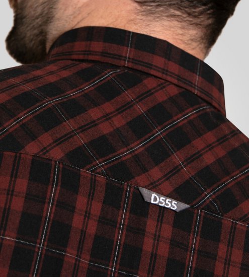 D555 Horsham Long Sleeve Shirt with Chest Pocket Burgundy/Black Check - Kauluspaidat - Miesten isot kauluspaidat 2XL – 8XL