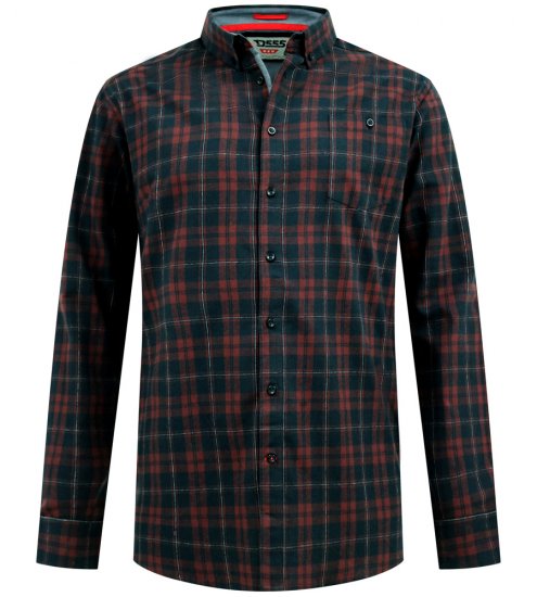 D555 Horsham Long Sleeve Shirt with Chest Pocket Burgundy/Black Check - Kauluspaidat - Miesten isot kauluspaidat 2XL – 8XL