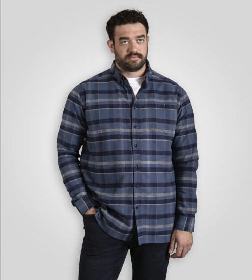 D555 Shrewsbury Long Sleeve with Chest Pocket Blue/Navy Check TALL SIZES - Kauluspaidat - Miesten isot kauluspaidat 2XL – 8XL