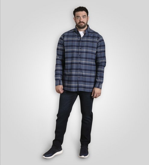 D555 Shrewsbury Long Sleeve with Chest Pocket Blue/Navy Check TALL SIZES - Kauluspaidat - Miesten isot kauluspaidat 2XL – 8XL