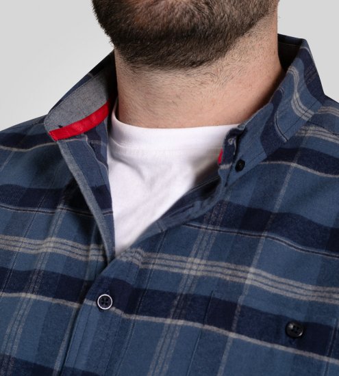 D555 Shrewsbury Long Sleeve with Chest Pocket Blue/Navy Check TALL SIZES - Kauluspaidat - Miesten isot kauluspaidat 2XL – 8XL