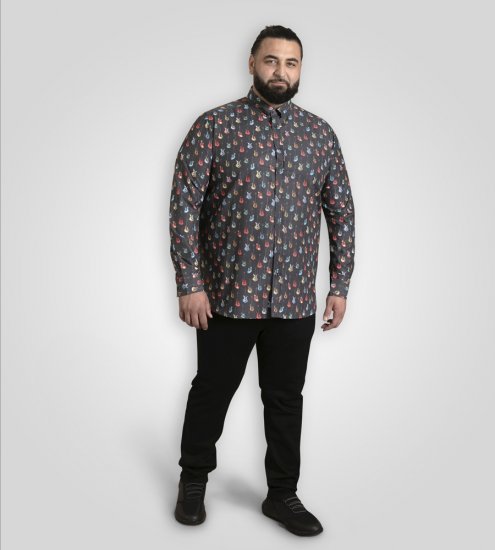 D555 Wakefield Long Sleeve AOP Guitar Printed Shirt Grey - Kauluspaidat - Miesten isot kauluspaidat 2XL – 8XL