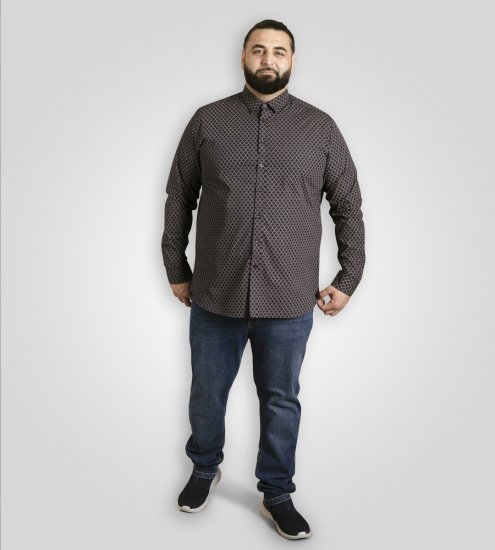 D555 Sheffield Long Sleeve AOP Micro Gold Shirt Navy - Kauluspaidat - Miesten isot kauluspaidat 2XL – 8XL