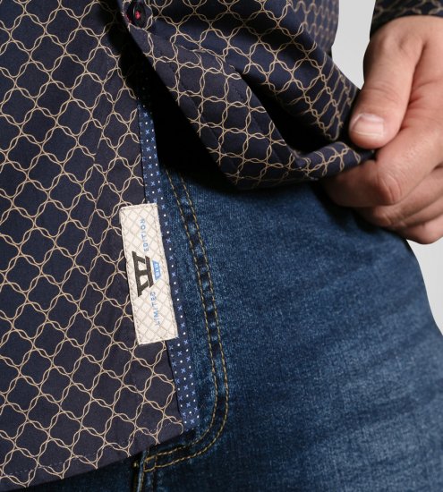 D555 Sheffield Long Sleeve AOP Micro Gold Shirt Navy - Kauluspaidat - Miesten isot kauluspaidat 2XL – 8XL