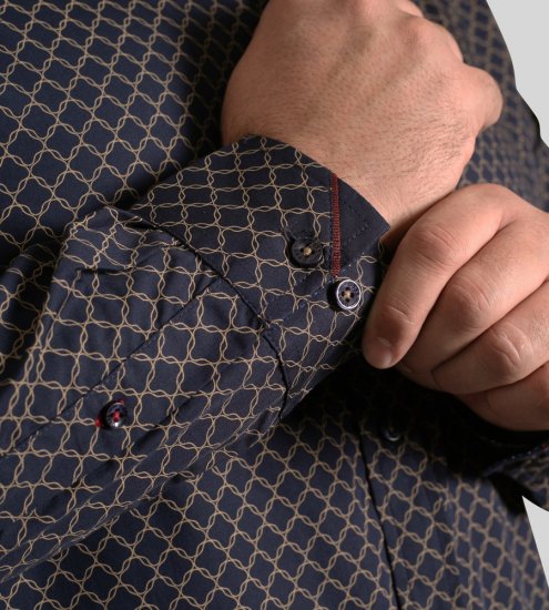 D555 Sheffield Long Sleeve AOP Micro Gold Shirt Navy - Kauluspaidat - Miesten isot kauluspaidat 2XL – 8XL