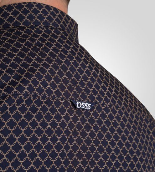 D555 Sheffield Long Sleeve AOP Micro Gold Shirt Navy - Kauluspaidat - Miesten isot kauluspaidat 2XL – 8XL