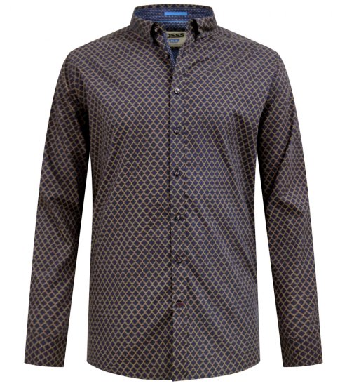 D555 Sheffield Long Sleeve AOP Micro Gold Shirt Navy - Kauluspaidat - Miesten isot kauluspaidat 2XL – 8XL