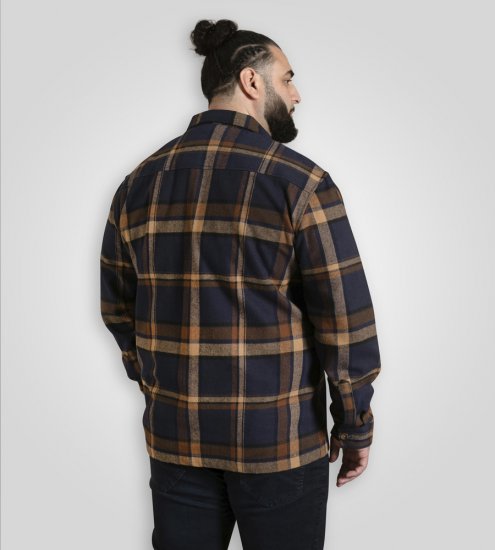 D555 Aldershot Long Sleeve Heavy Shacket Overshirt Tan/Navy Check - Kauluspaidat - Miesten isot kauluspaidat 2XL – 8XL