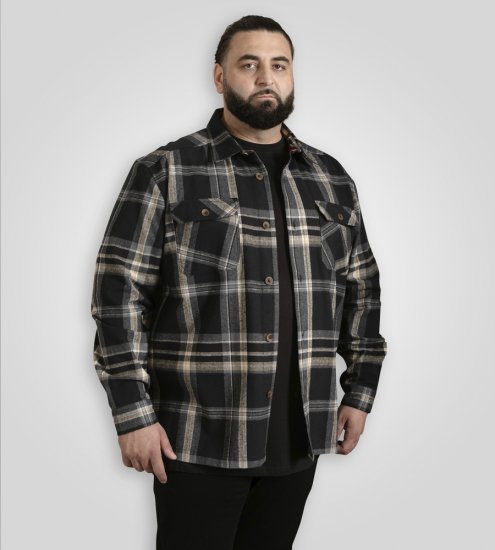D555 Falkirk Long Sleeve Heavy Shacket Overshirt Black/Grey TALL SIZES - Kauluspaidat - Miesten isot kauluspaidat 2XL – 8XL