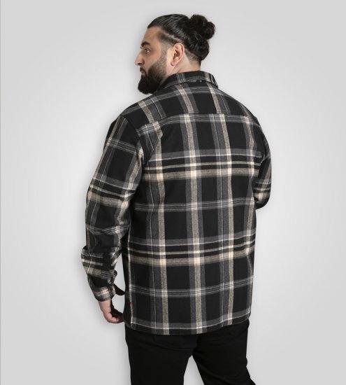 D555 Falkirk Long Sleeve Heavy Shacket Overshirt Black/Grey TALL SIZES - Kauluspaidat - Miesten isot kauluspaidat 2XL – 8XL