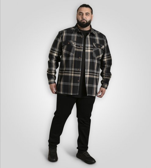 D555 Falkirk Long Sleeve Heavy Shacket Overshirt Black/Grey TALL SIZES - Kauluspaidat - Miesten isot kauluspaidat 2XL – 8XL