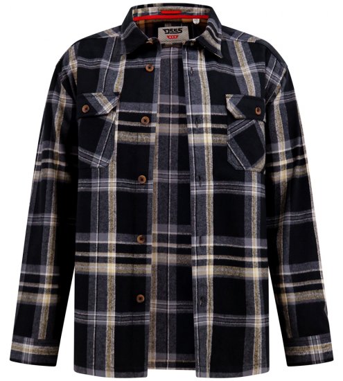 D555 Falkirk Long Sleeve Heavy Shacket Overshirt Black/Grey TALL SIZES - Kauluspaidat - Miesten isot kauluspaidat 2XL – 8XL