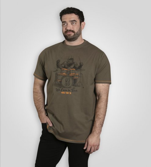 D555 Stockton Gorilla Playing Drums Crew Neck T-Shirt Khaki - T-paidat - Isot T-paidat 2XL – 14XL