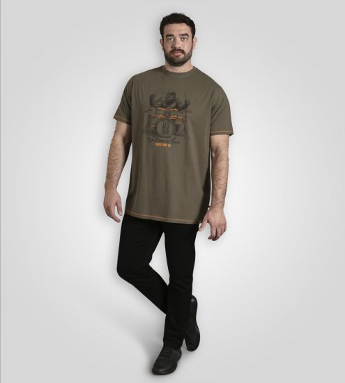D555 Stockton Gorilla Playing Drums Crew Neck T-Shirt Khaki - T-paidat - Isot T-paidat 2XL – 14XL