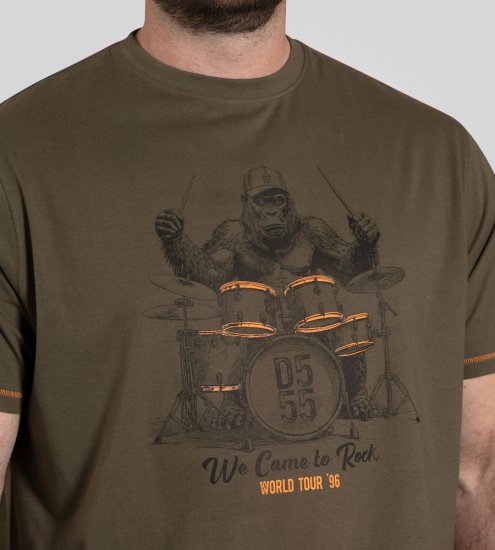 D555 Stockton Gorilla Playing Drums Crew Neck T-Shirt Khaki - T-paidat - Isot T-paidat 2XL – 14XL