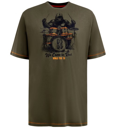 D555 Stockton Gorilla Playing Drums Crew Neck T-Shirt Khaki - T-paidat - Isot T-paidat 2XL – 14XL
