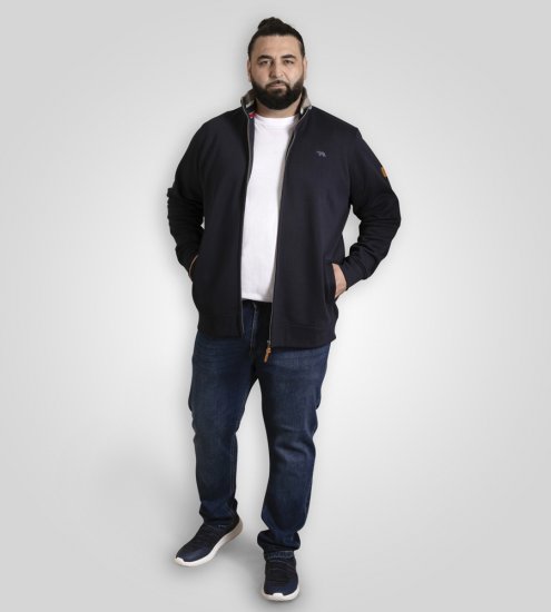 D555 Johnson Zip Through Fleece Sweatshirt with Chest Embroidery Navy - Hupparit ja collegepaidat - Miesten hupparit ja collegepaidat isot koot