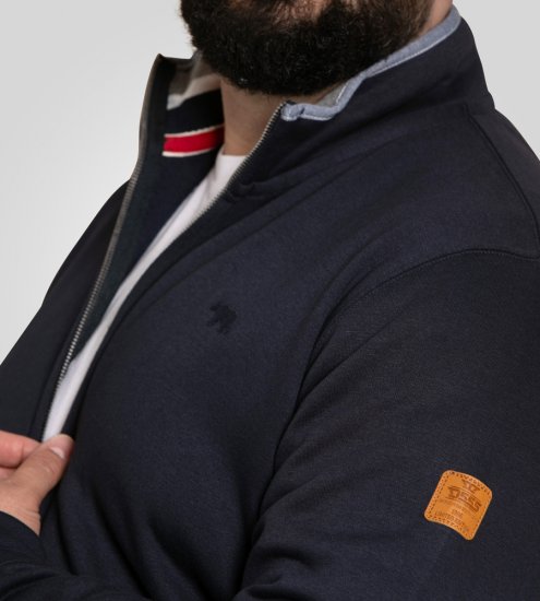 D555 Johnson Zip Through Fleece Sweatshirt with Chest Embroidery Navy - Hupparit ja collegepaidat - Miesten hupparit ja collegepaidat isot koot