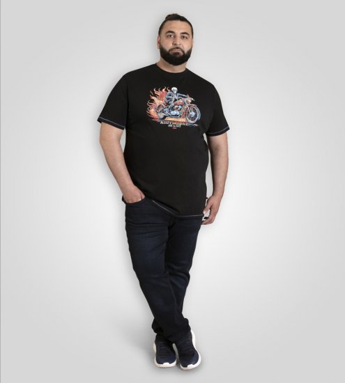 D555 Dewsbury Skeleton On Bike Crew Neck T-Shirt Black TALL SIZE - MIESTEN VAATTEET MT-6XLT - Pitkien miesten vaatteet