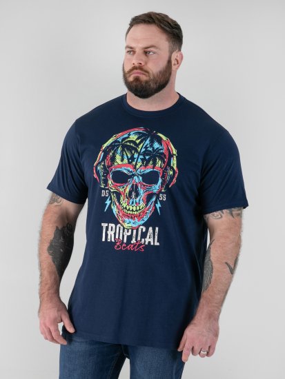 D555 Linton T-paita Monivärisellä Pääkallopainatuksella Tummansininen - T-paidat - Isot T-paidat 2XL – 14XL