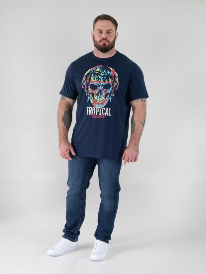 D555 Linton T-paita Monivärisellä Pääkallopainatuksella Tummansininen - T-paidat - Isot T-paidat 2XL – 14XL