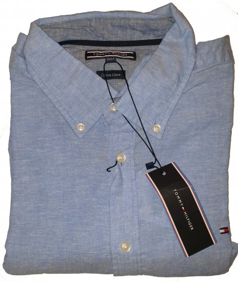 Tommy Hilfiger Cotton/linen Short Sleeve Shirt Blue - Motleyn huhtikuun hullu ale - 