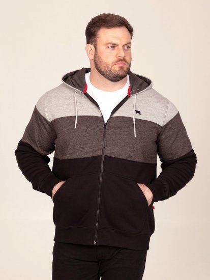 D555 Fitzgerald Zip Through Hoody With Cut & Sew Panels Musta - Hupparit ja collegepaidat - Miesten hupparit ja collegepaidat isot koot