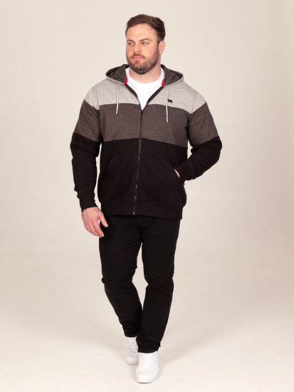 D555 Fitzgerald Zip Through Hoody With Cut & Sew Panels Musta - Hupparit ja collegepaidat - Miesten hupparit ja collegepaidat isot koot