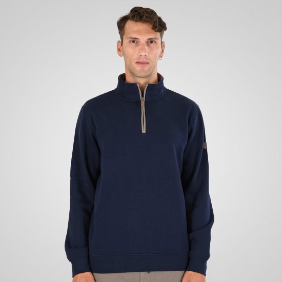 Double Outfitters MTOP-1163 Puolivetoketjullinen collegepaita Tummansininen - Hupparit ja collegepaidat - Miesten hupparit ja collegepaidat isot koot