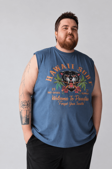 Kam Jeans 5763 Hawaii Surf Vest Vintage Indigo - T-paidat - Isot T-paidat 2XL – 14XL