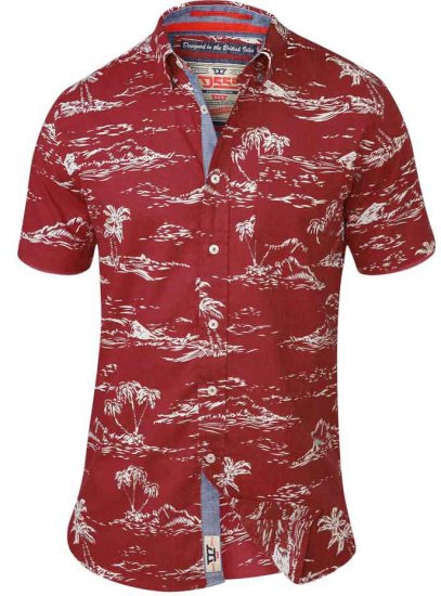 D555 NESTOR Hawaiian Print Shirt Red - Kauluspaidat - Miesten isot paidat 2XL – 8XL