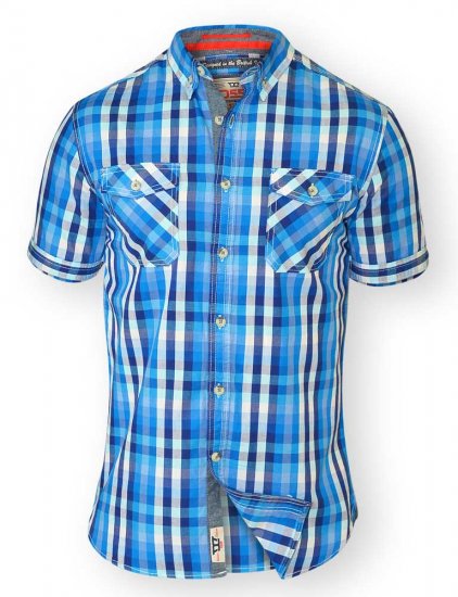 D555 EMANUEL Short Sleeve Turq & Blue Shirt - Kauluspaidat - Miesten isot kauluspaidat 2XL – 8XL