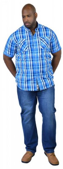 D555 EMANUEL Short Sleeve Turq & Blue Shirt - Kauluspaidat - Miesten isot kauluspaidat 2XL – 8XL