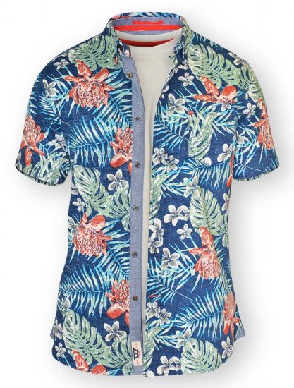 D555 ENRIQUE Short Sleeve Hawaiian Leaf Shirt & T-shirt Combo - Kauluspaidat - Miesten isot paidat 2XL – 8XL
