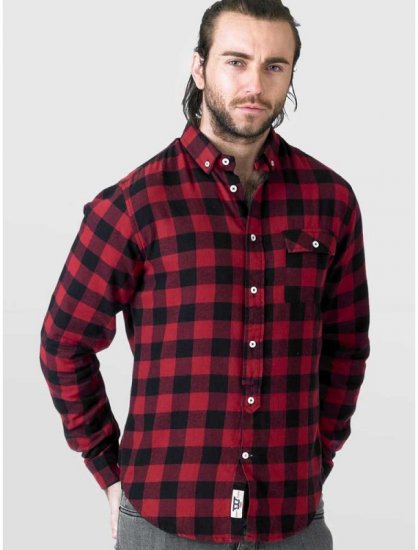 D555 Lawton LS Flannel Shirt Red - Kauluspaidat - Miesten isot kauluspaidat 2XL – 8XL