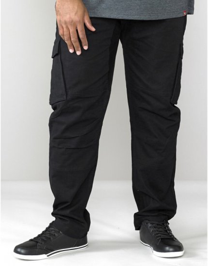 D555 Nelson Stretch Tapered Cargo Pants Black - Farkut ja housut - Miesten isot farkut ja isot housut W40-W70