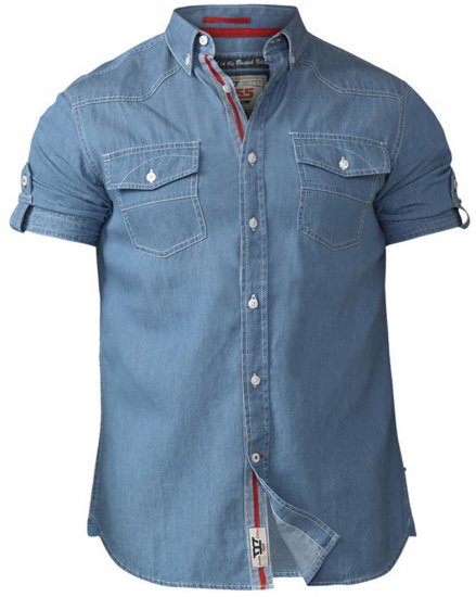 D555 Nathan Short Sleeve Shirt Blue - Kauluspaidat - Miesten isot kauluspaidat 2XL – 8XL